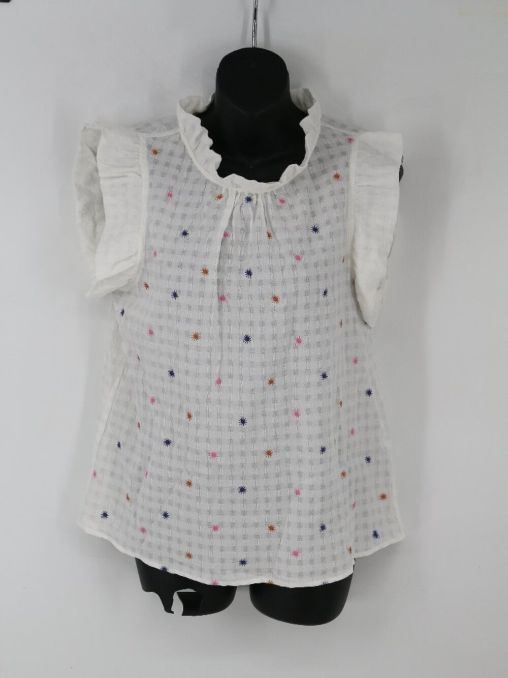 THML White Embroidered Flutter Sleeve Top Size Small Embroidered Floral Cotton